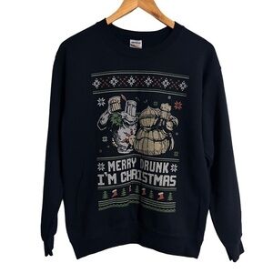 Ugly Christmas Sweater Blue Size Small “Merry Drunk I’m Christmas”